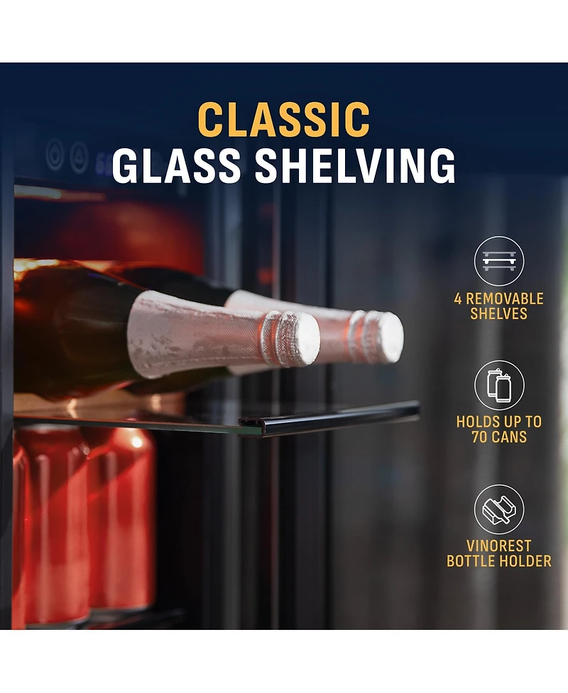 Newair Dual Zone 24 in. Built-In 20 Bottle and 78 Can Wine and Beverage Cooler with French Doors - Black Stainless Steel