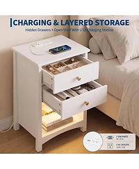 gaomon Set of 2 Mid-Century Nightstands with Charging Station