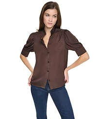 Dkny Jeans Women's Stand Collar Puff-Sleeve Shirt