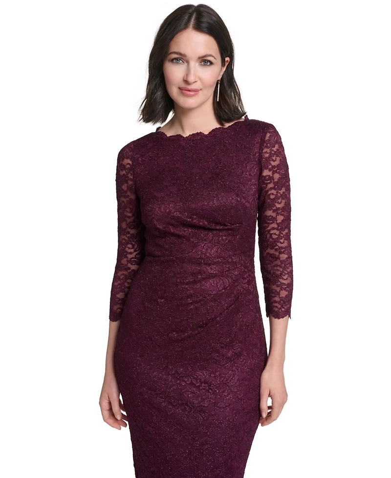 Jessica Howard Petite 3/4-Sleeve Boat Neck Lace Gown