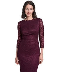 Jessica Howard Petite 3/4-Sleeve Boat Neck Lace Gown
