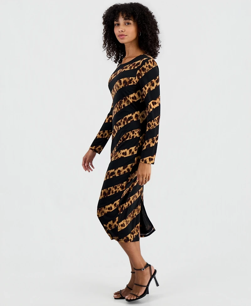 Sam Edelman Women's Leopard-Print Long-Sleeve Midi Dress
