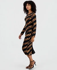Sam Edelman Women's Leopard-Print Long-Sleeve Midi Dress
