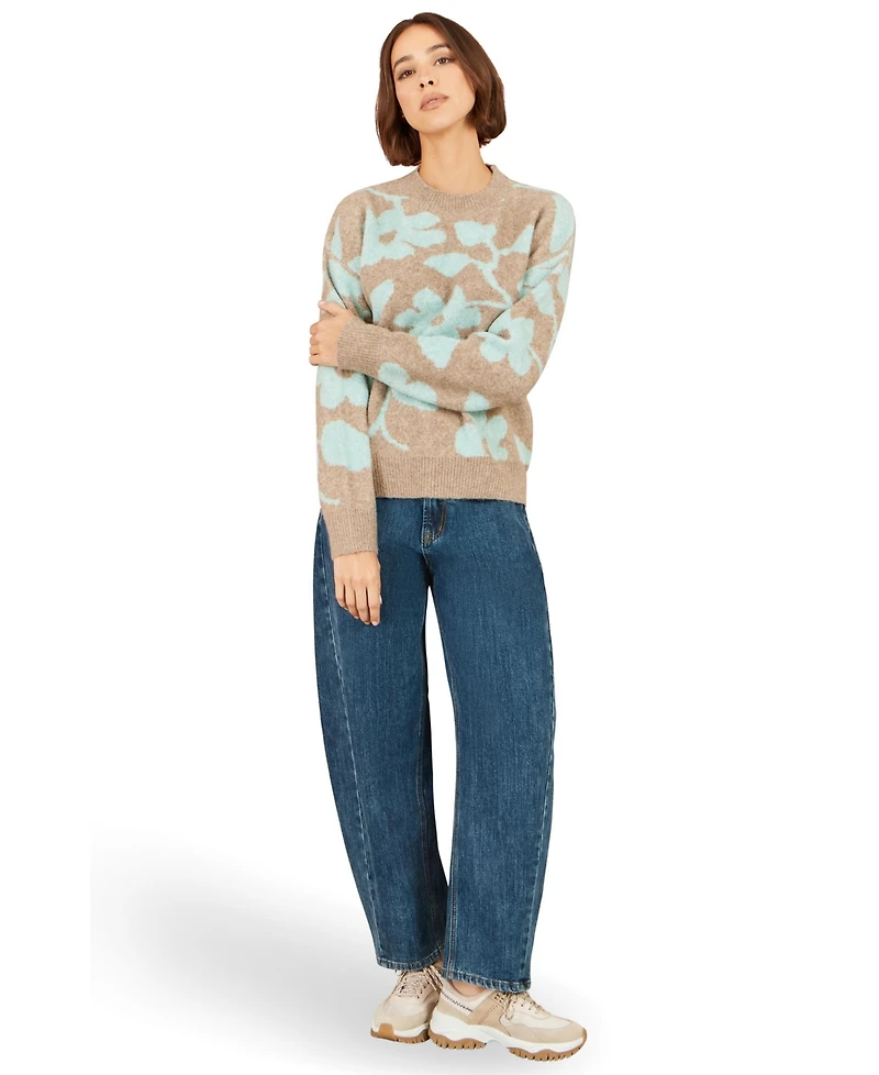 Yumi Women's Floral Intarsia Relaxed-Fit Jumper