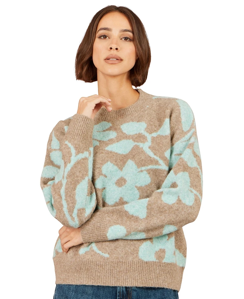Yumi Women's Floral Intarsia Relaxed-Fit Jumper