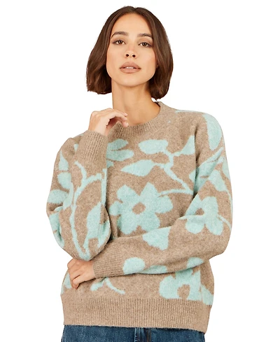 Yumi Women's Floral Intarsia Relaxed-Fit Jumper