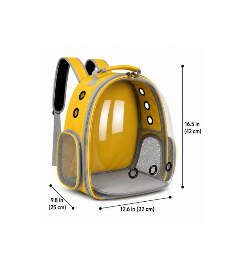 ProMounts Pet Carrier Backpack for Cats & Small Dogs, Airline-Friendly Bubble Carrier with Mesh Ventilation & Safety Leash | Yellow