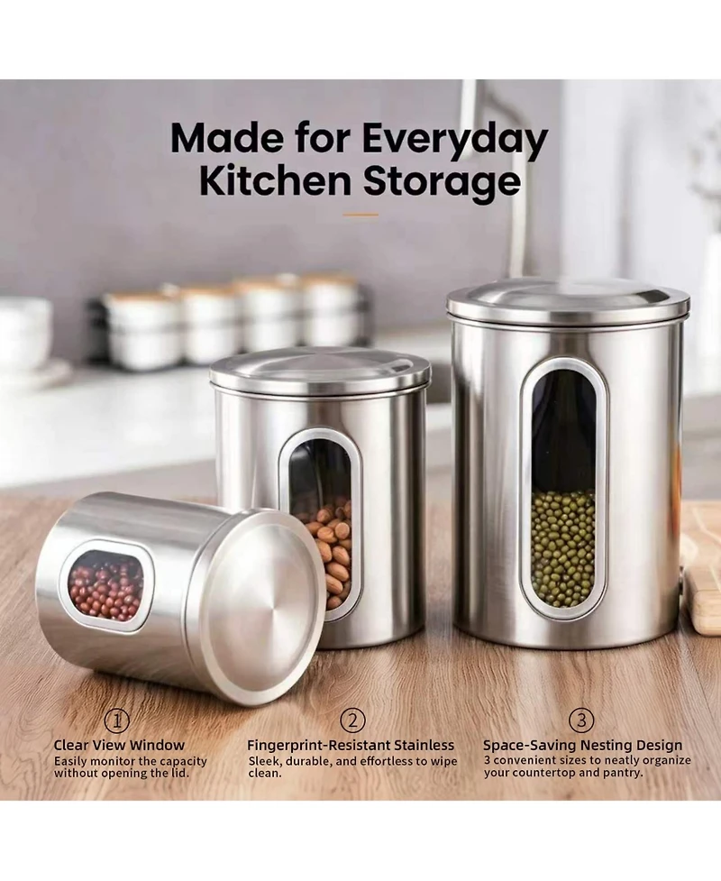 Mega Casa Megacasa 3 Piece Stainless Steel Canister Set in Brown Finish