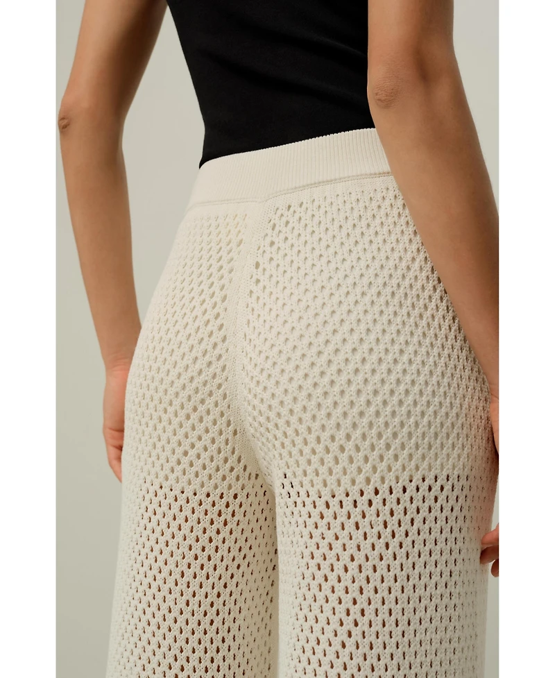 Lilysilk Women's Toscana Wide-Leg Pull-On Pointelle Pants