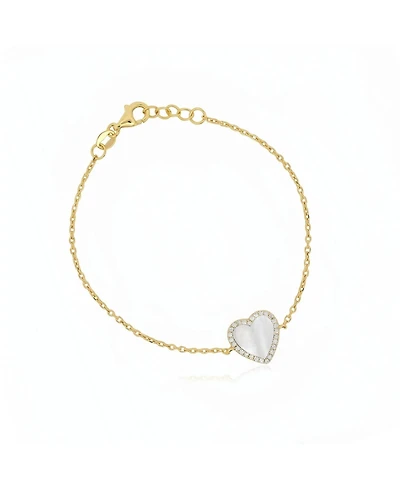 The Lovery Large Mother of Pearl Cz Halo Single Heart Bracelet 14K Gold-Plated Sterling Silver