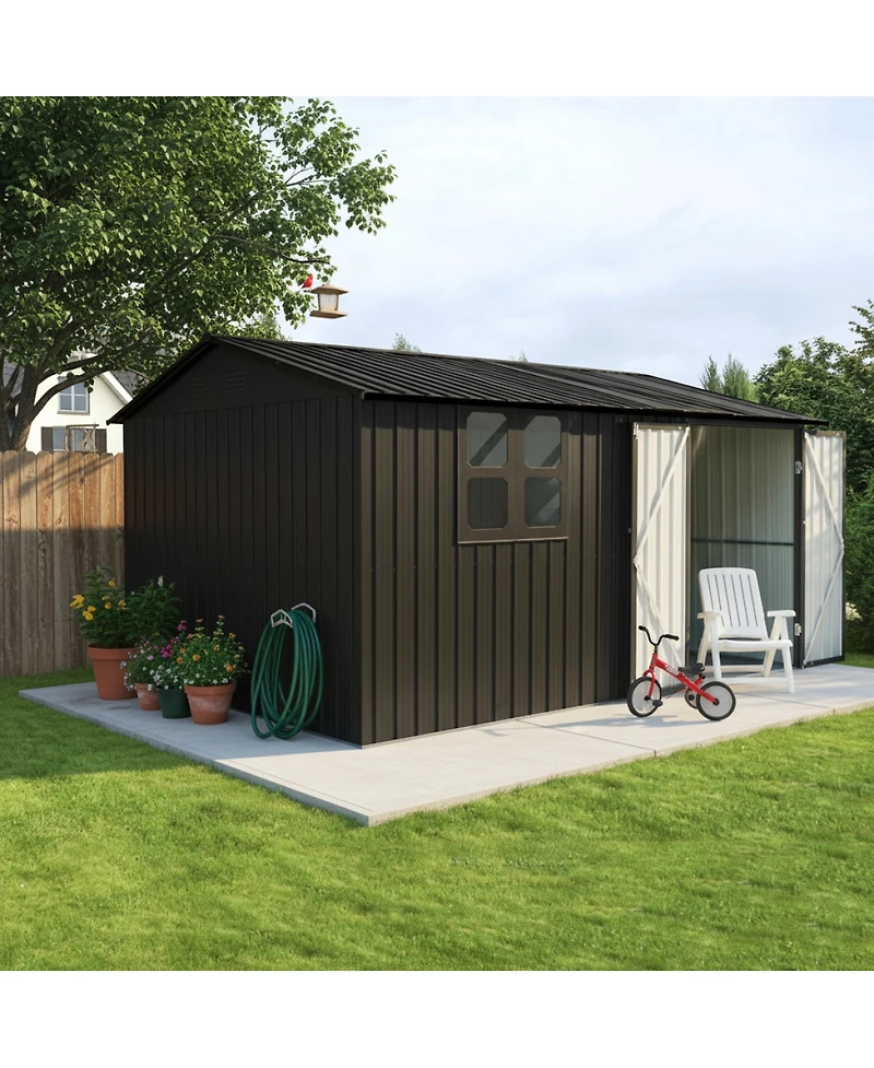 Streamdale Furniture 12x10 Feet Metal Outdoor Storage Shed With Window And Shelves