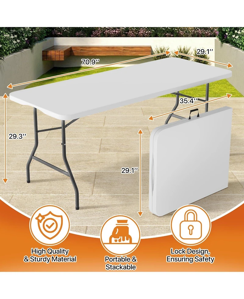 Aofar 6feet Folding Table Heavy Duty Plastic Portable Camping Dining Party Utility