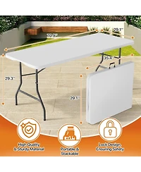 Aofar 6feet Folding Table Heavy Duty Plastic Portable Camping Dining Party Utility