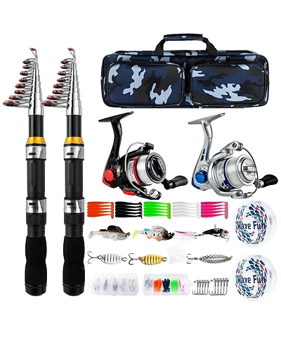 Aofar 6.89ft Telescopic Fishing Rod Collapsible Pole Kit Portable Travel Saltwater Freshwater