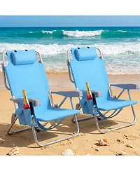 Aofar 2 Pack Beach Chairs Reclining Folding Portable Cup Holder Cooler Towel Bar outdoor
