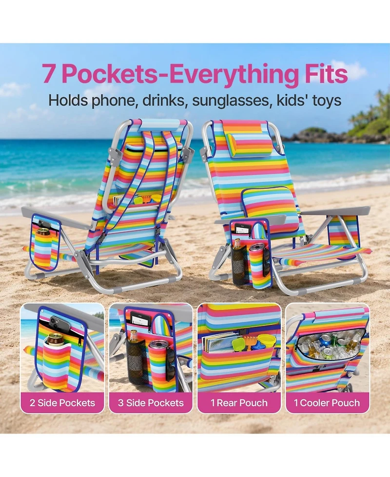 Aofar 2 Pack Low Beach Chair Reclining Folding Camping Lay Flat