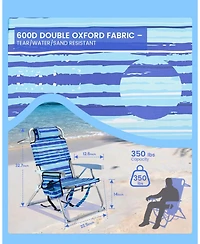 Aofar Beach Chair Lay Flat Reclining Towel Bar Pouch Cup Holder