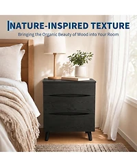 homfan Nightstand with 3 Storage Drawers, 24 Inch Wide Bedside Table with Wooden Top for Bedroom, Space Saving Modern End Table for Living Room Office