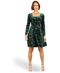 Yumi Women's Starburst Square Neck Fit & Flare Constellation-Print Dress