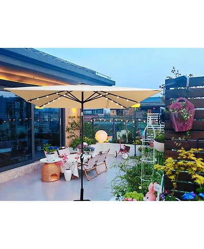 Streamdale Furniture Square 2.5x2.5M Solar Led Patio Umbrella with Crank and Base