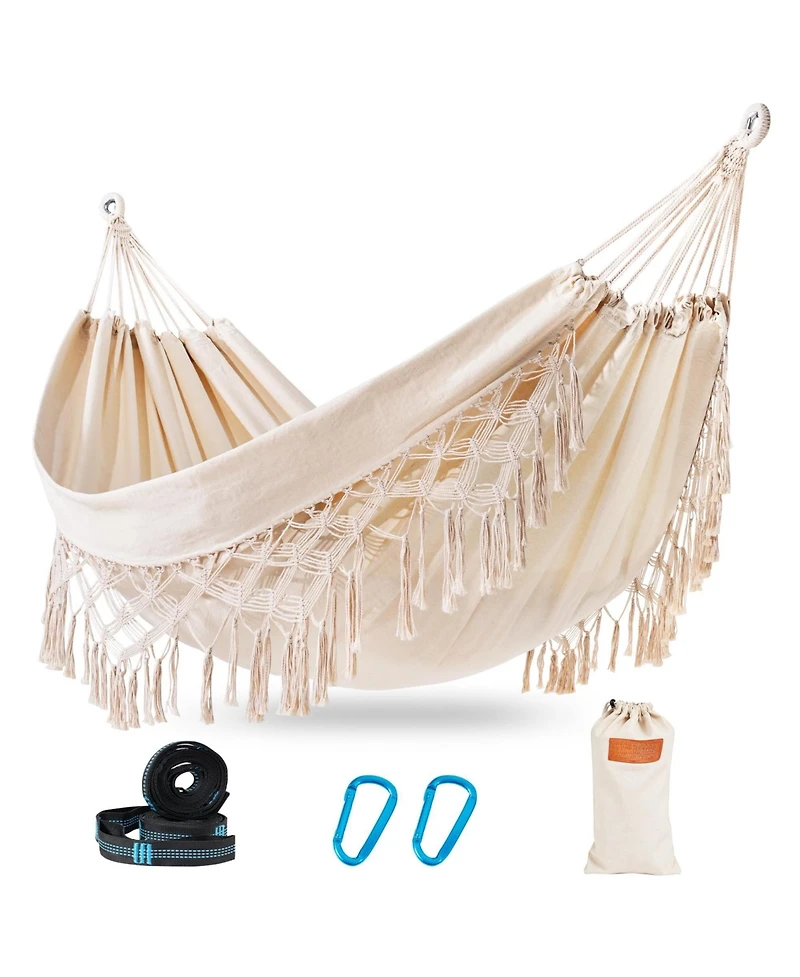 Piscifun Portable Two-Person Cotton Camping Hammock with Tree Straps Carry Bag for Outdoor Patio Poolside