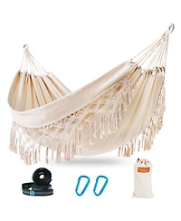 Piscifun Portable Two-Person Cotton Camping Hammock with Tree Straps Carry Bag for Outdoor Patio Poolside