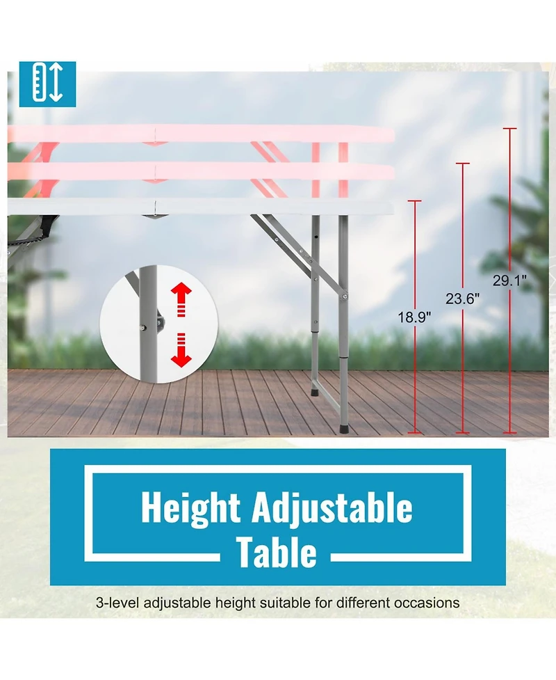 Aofar 4 Feet Folding Table Portable Plastic Steel Frame Lock Carry Handle Events Camping Outdoor