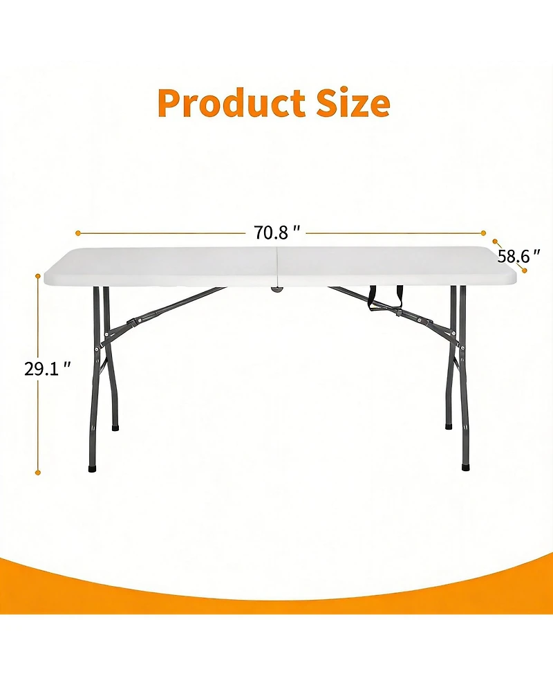 Aofar 6 Feet Folding Table Portable Half Plastic Party Bbq Camping