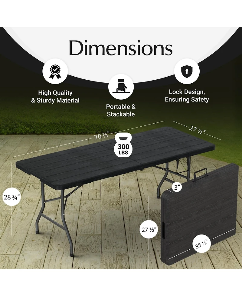 Aofar 6 Feet Foldable Table Steel Handle Portable Party Events Picnic Camping Utility