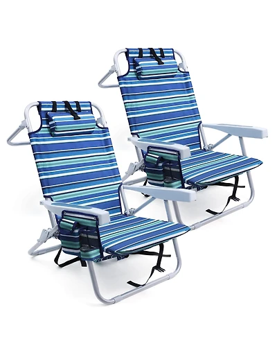 Aofar 2pack Beach Chairs Heavy Duty Lay Flat Folding Cooler Pouch