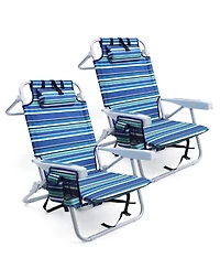 Aofar 2pack Beach Chairs Heavy Duty Lay Flat Folding Cooler Pouch