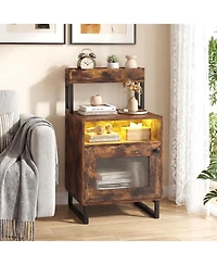 Costway Nightstand with Led Lights, Modern End Table Top Tray, Open Compartment