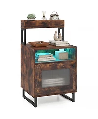 Costway Nightstand with Led Lights, Modern End Table Top Tray, Open Compartment