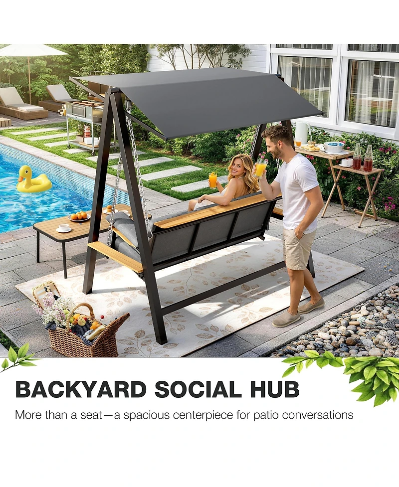 Pamapic 3 Person Porch Swing with Thick Cushions, Adaptive Pillow and Adjustable Canopy
