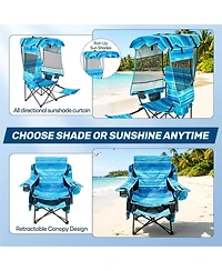 Mooncool Folding Beach Chair Camping with Canopy Shade and Foot Rest Cooler Bag Cup Holder Outdoor