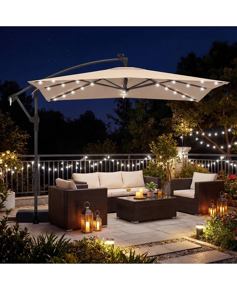 Sugift 8x8 Feet Solar Led Offset Cantilever Square Patio Umbrella with 360 Rotation