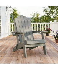 Sonkuki Folding Adirondack Chair with Retractable Cup Holder, Hdpe Fire Pit Patio Seating, Heavy Duty Outdoor Lawn Furniture