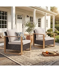 Pocassy Wicker Patio Chairs Set of 2,Oversize Outdoor with High Backrest Metal Armrest, All Weather Pe Rattan Seating