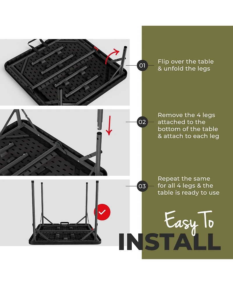 Aofar 3 Feet Foldable Square Table Steel Portable Handle Heavy Duty