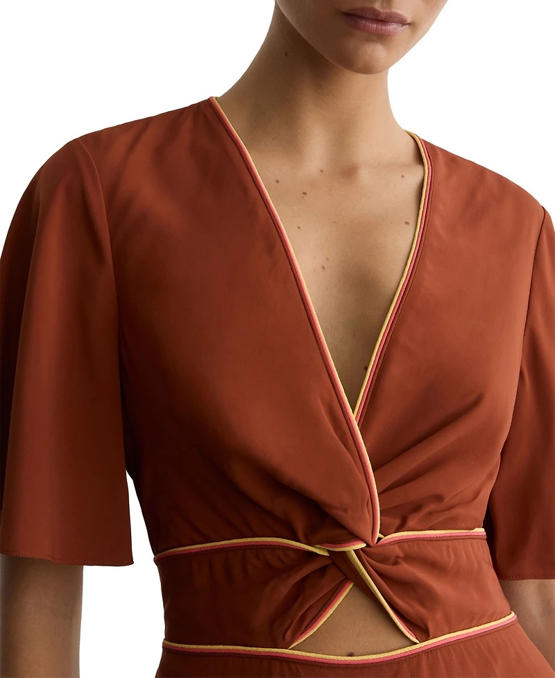 Reiss Women's Rosanna Piped-Trim Cut-Out V-Neck Midi Dress