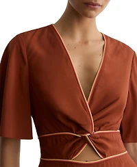 Reiss Women's Rosanna Piped-Trim Cut-Out V-Neck Midi Dress