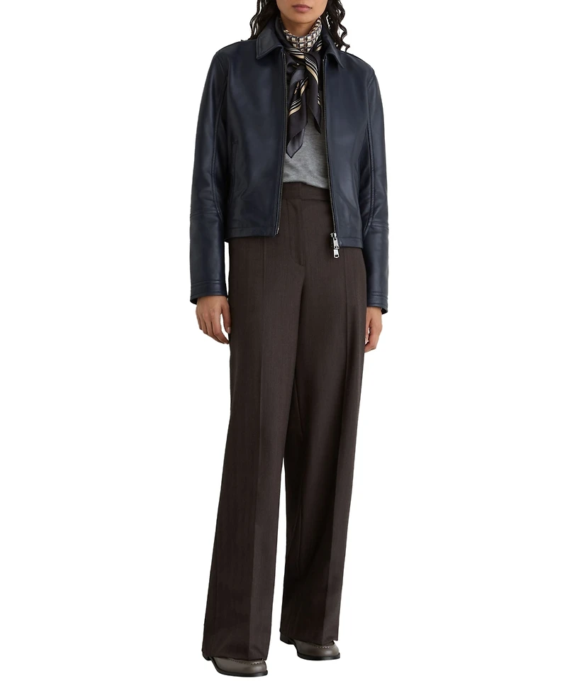 Reiss Petite Sorina Leather Zip-Through Moto Jacket
