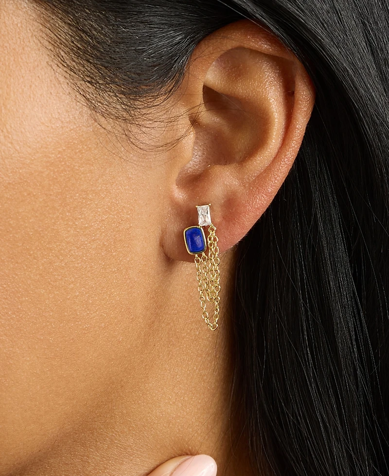 Macy's Gold-Plated Lapis Howlite Simulated Cubic Zirconia Chain Drop Earrings