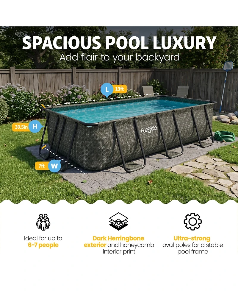 Funsicle 13 Ft Oasis Designer Lap Above Ground Pool w/ Pump, Dark Herringbone