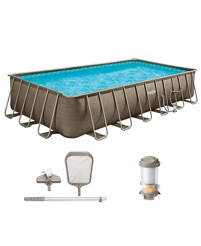 Funsicle 24 Ft Oasis Designer Lap Above Ground Pool w/ Pump, Brown Basketweave