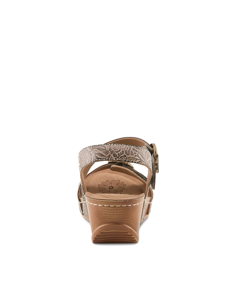 L'Artiste Women's Spring Step Gottaget Wedge Sandal with Hand-Painted Vamp