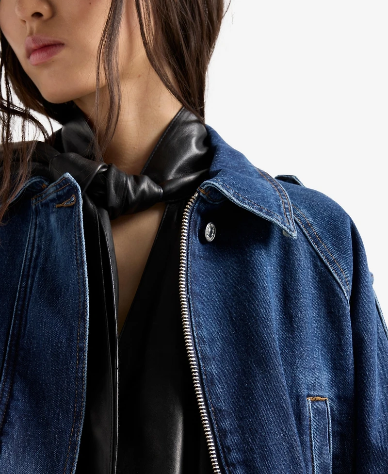 7 For All Mankind Women's Aviator Relaxed-Fit Collared Jacket