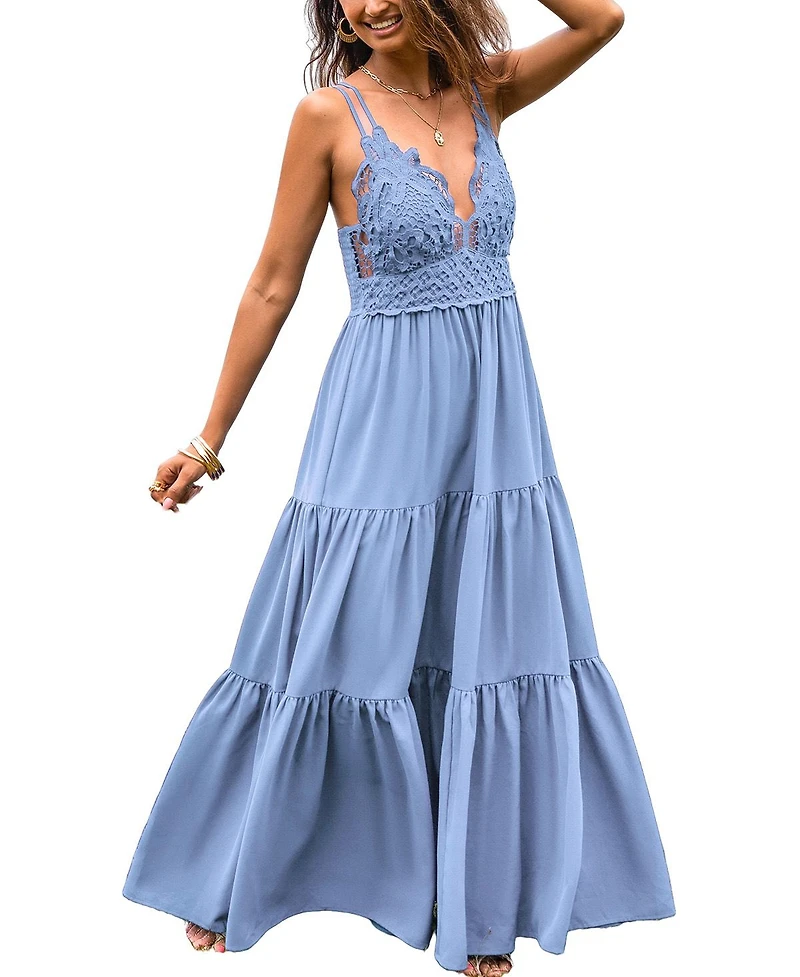 Cupshe Women's Romantic Stroll Blue Maxi Beach Dress