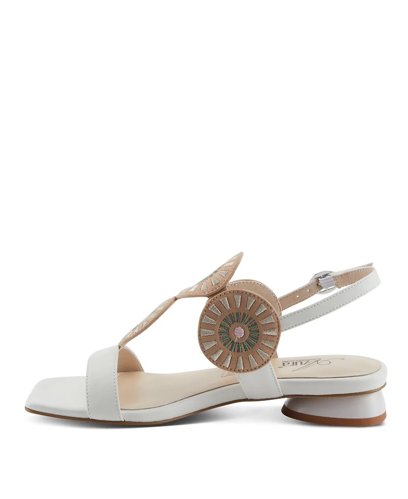 Azura Broider Women's Buckle Leather Sandals with Cushioned Footbed