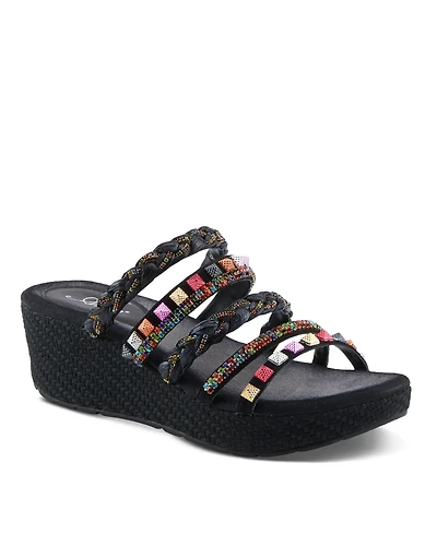 Azura Women's Shinychic Wedge Sandal with Suede Upper